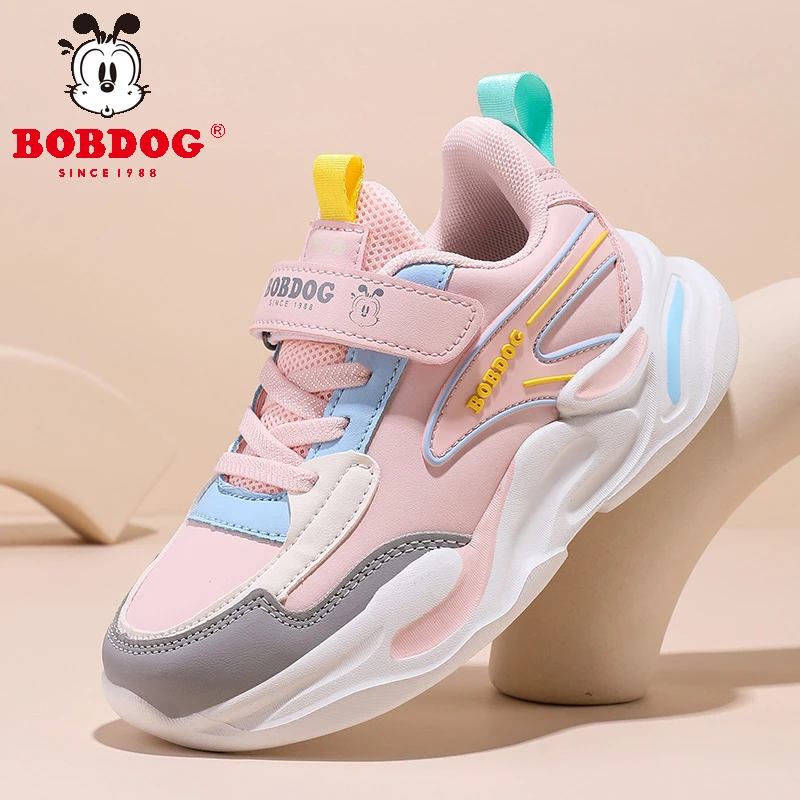 巴布豆童鞋女童秋冬防水皮面儿童运动鞋中大童加绒保暖防滑二棉鞋