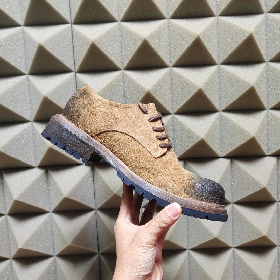 清货孤品！！翻毛马皮复古正装德比鞋男