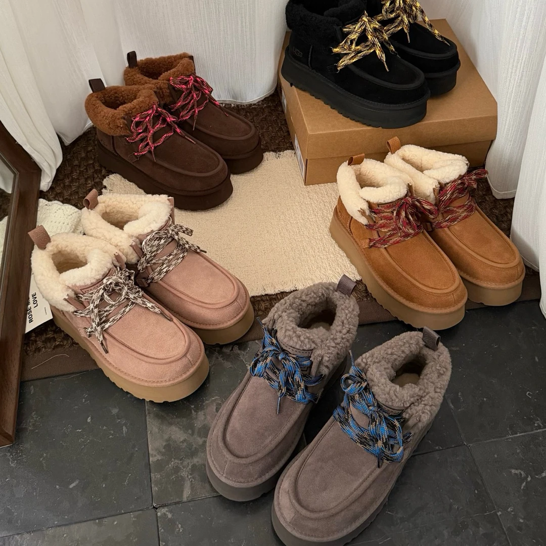 2024年秋冬新款系带厚底皮毛一体时尚加厚冬季雪地靴