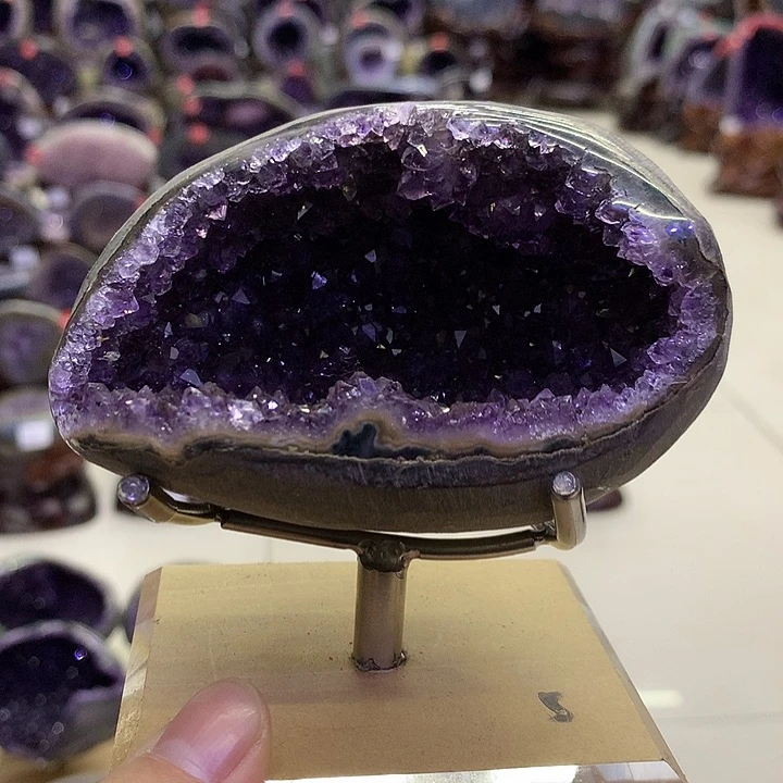 石材天然乌拉圭紫水晶钱袋子小摆件