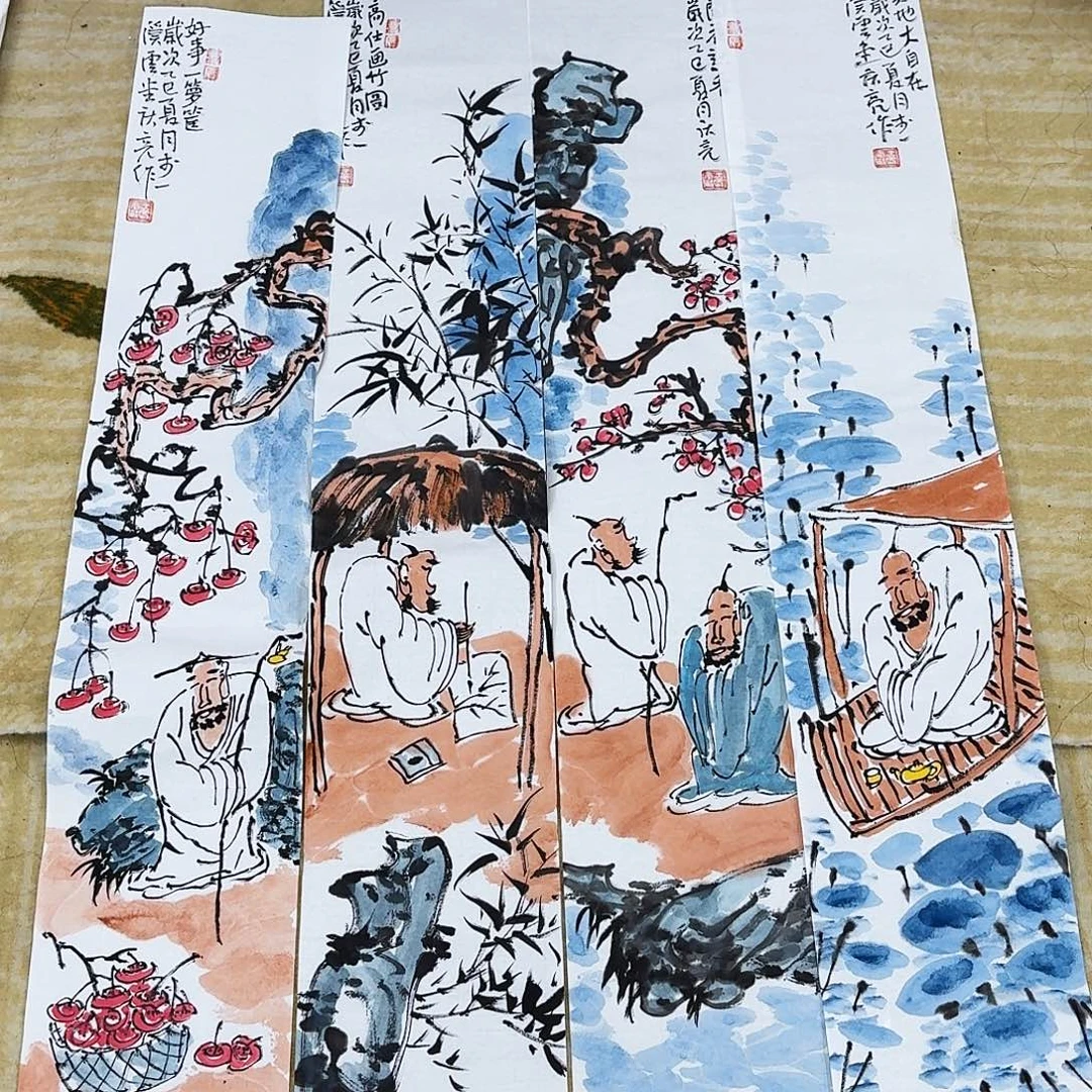 国画100.16四条手绘作品