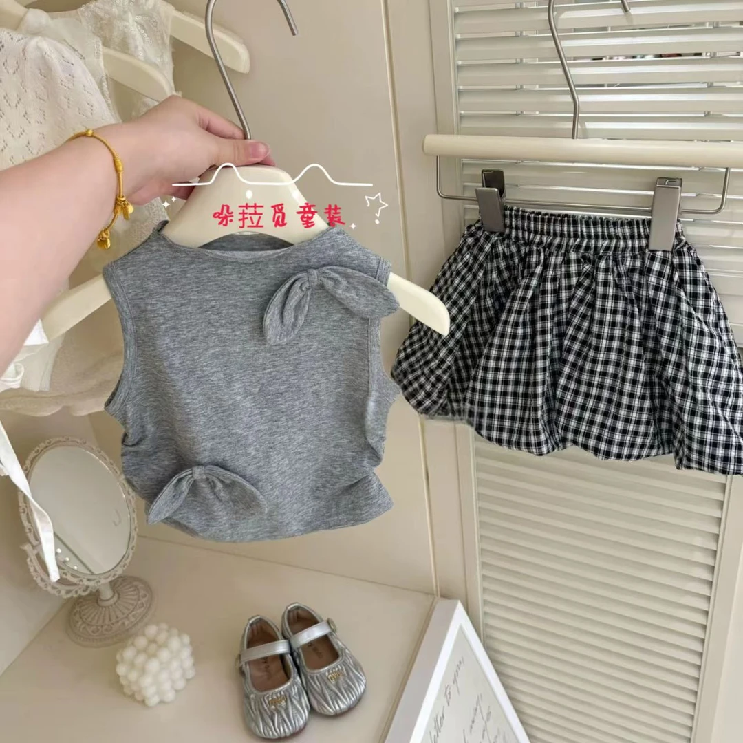 【哚菈觅童装】2025韩版宝宝洋气背心儿童时尚花苞裙休闲套装143