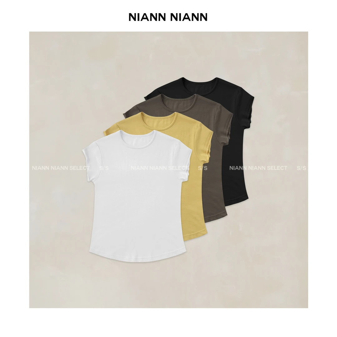 NiannNiann 2025夏新品女装基础显瘦细腰水洗包肩短袖15238
