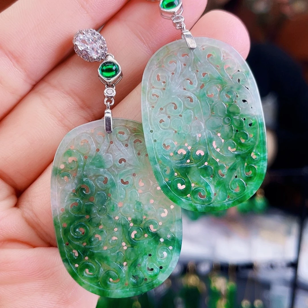 翡翠银S925镶嵌耳饰