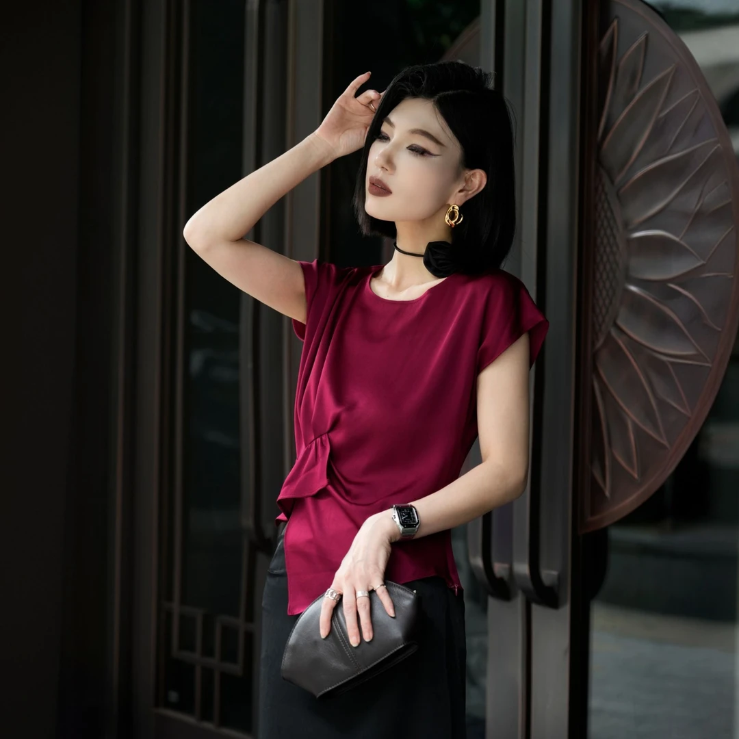 POPULARYW【风挽玫歌】Z·R上品屋 复古港风不规则收腰圆领衬衫上衣