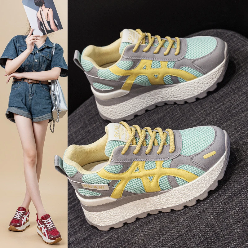 2025春秋新款8cm内增高女鞋厚底高跟老爹鞋百搭显脚小运动休闲鞋