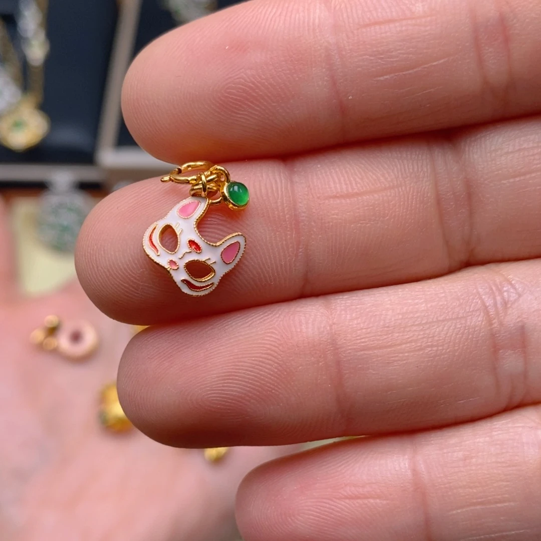 翡翠颈饰银S925镶嵌狐狸小滴溜