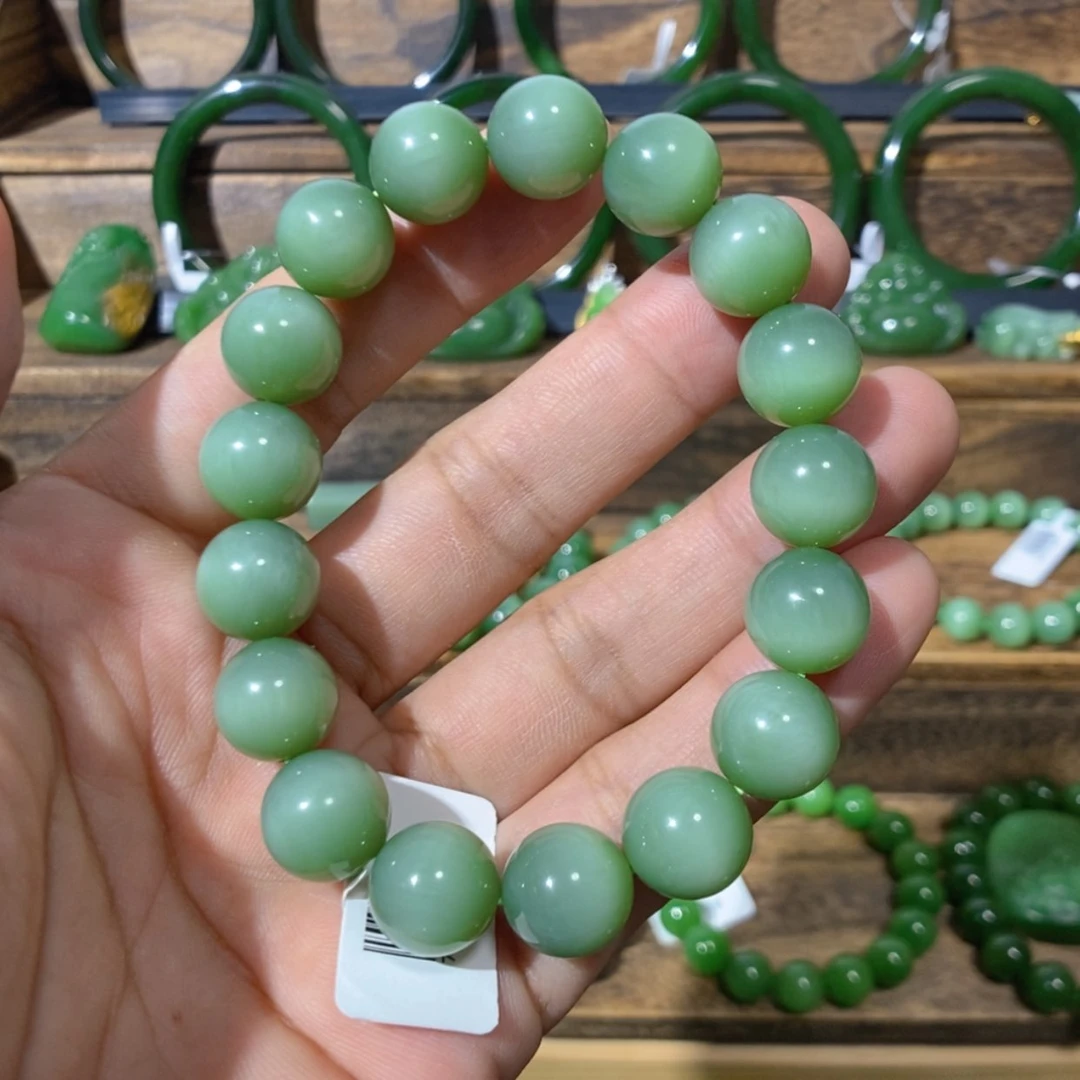 【闪购商品】和田玉未镶嵌吊坠(不含链)俄料粉青猫眼手串12