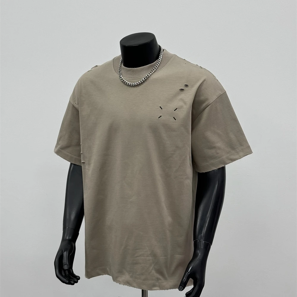 2025年夏季新款潮牌美式T恤圆领纯棉纯色简约短袖上衣男卡其T1357