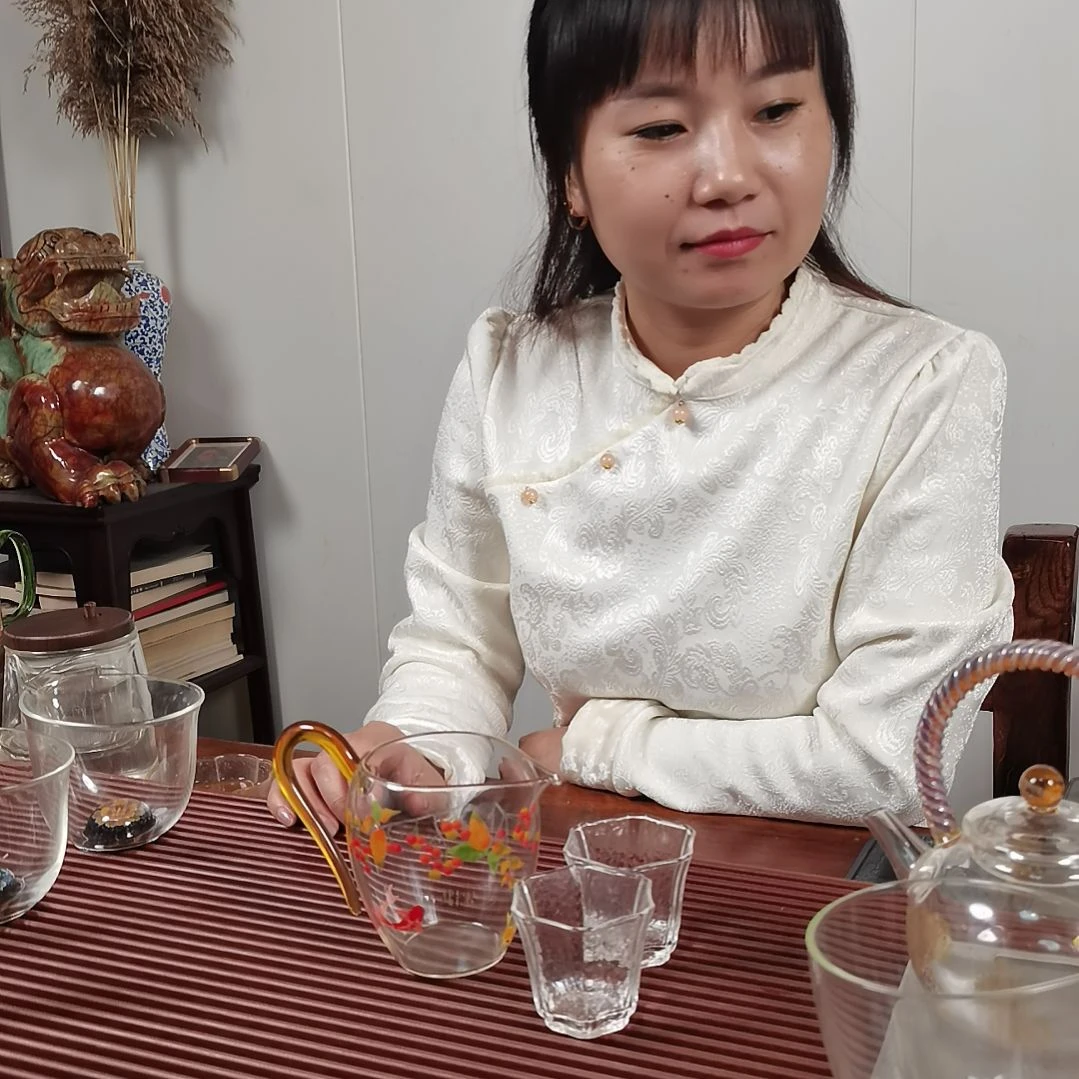 高硼硅玻璃手柄款鲤跃楠瑞公杯配两支小杯