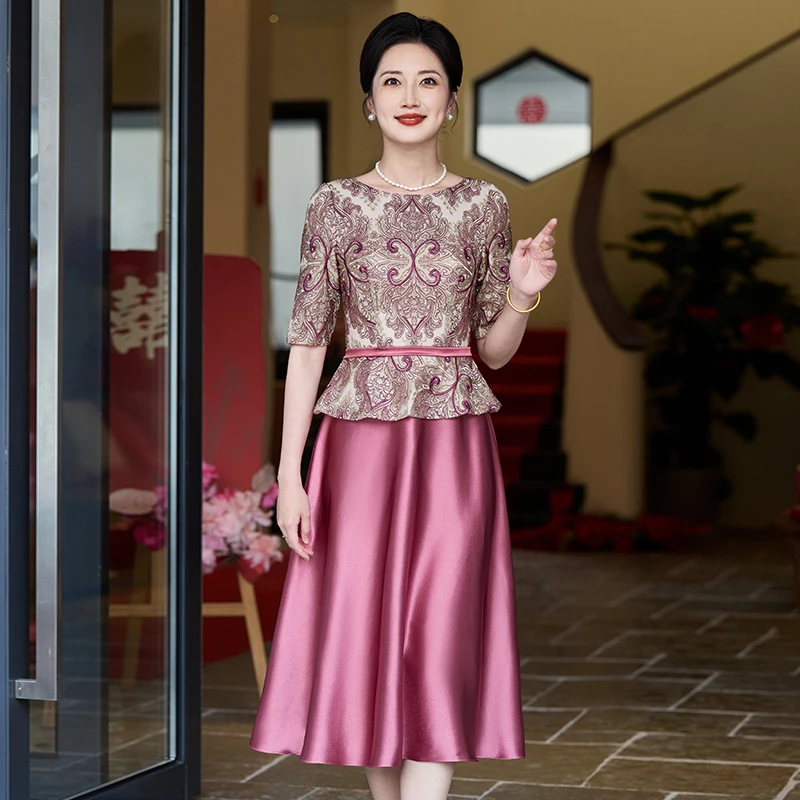 2025新款11月份喜婆婆婚宴装秋季洋气小个子妈妈婚礼连衣裙