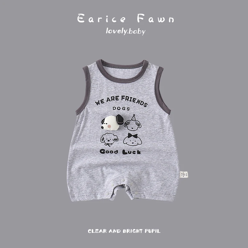 DD婴儿衣服夏季无袖哈衣男女宝宝卡通可爱外出连体衣百天生日抱衣