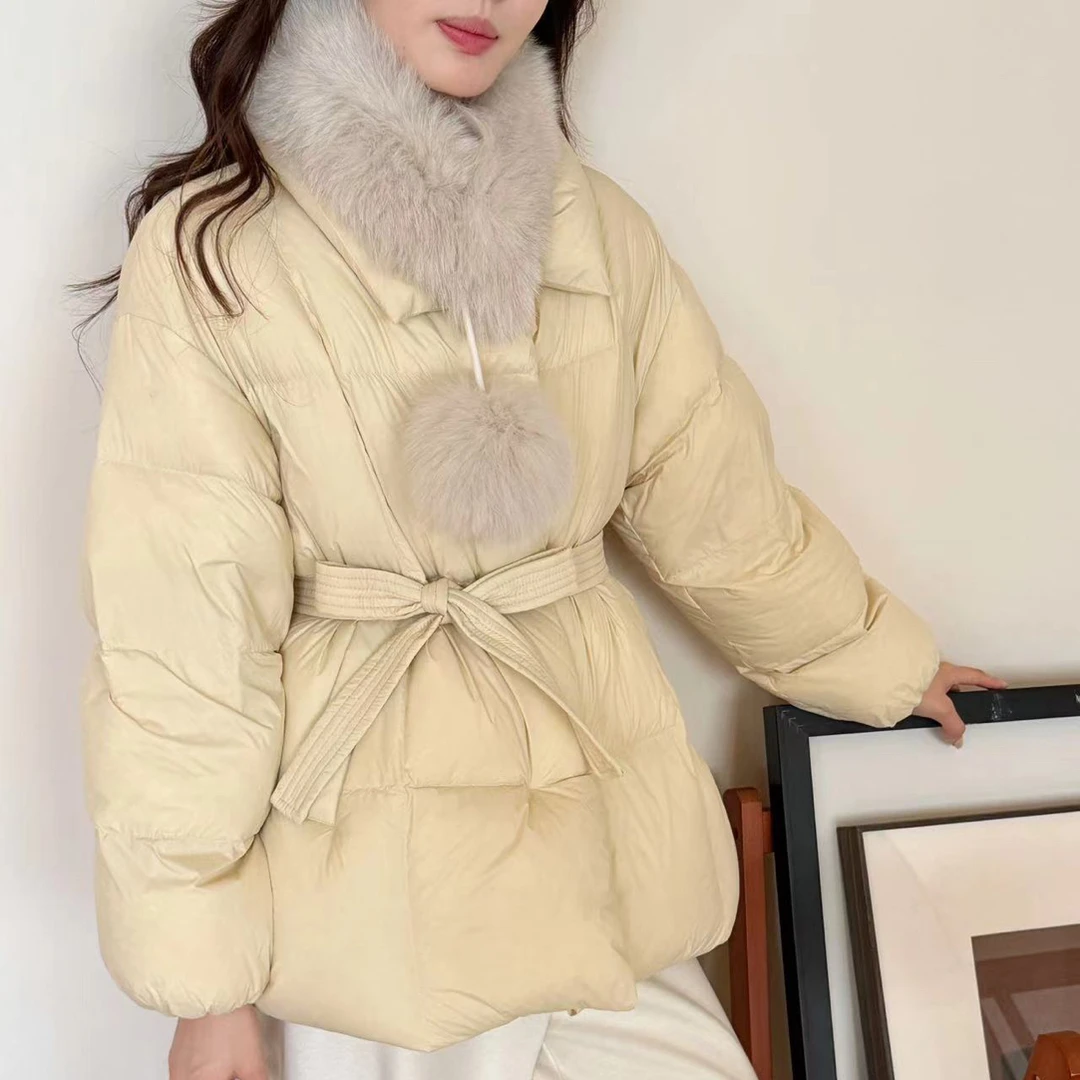 高级感甜美百搭收腰款羽绒服女25冬季新品小个子系带显瘦90绒外套