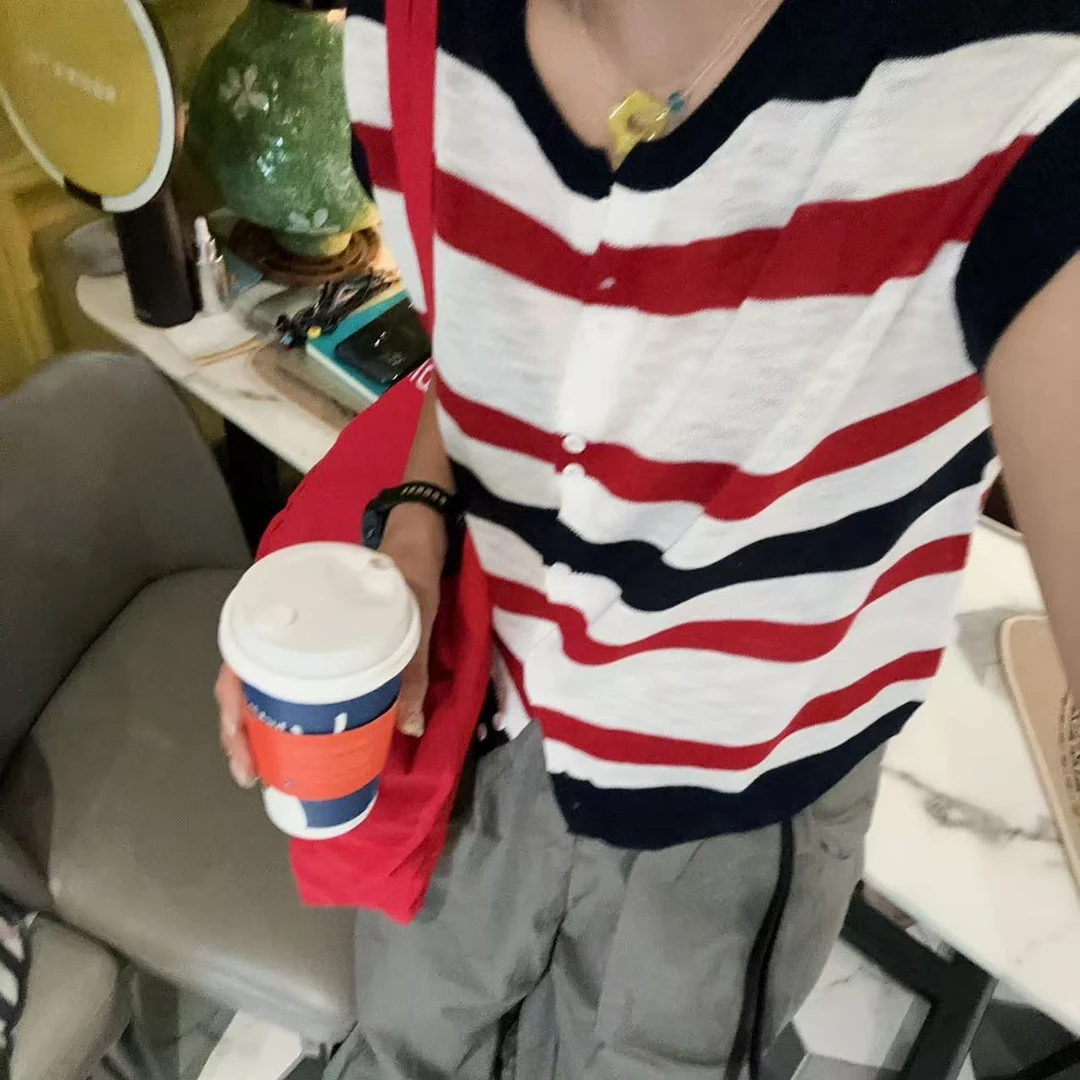 SISTERS红白黑三色条纹短袖上衣【胸围52衣长53