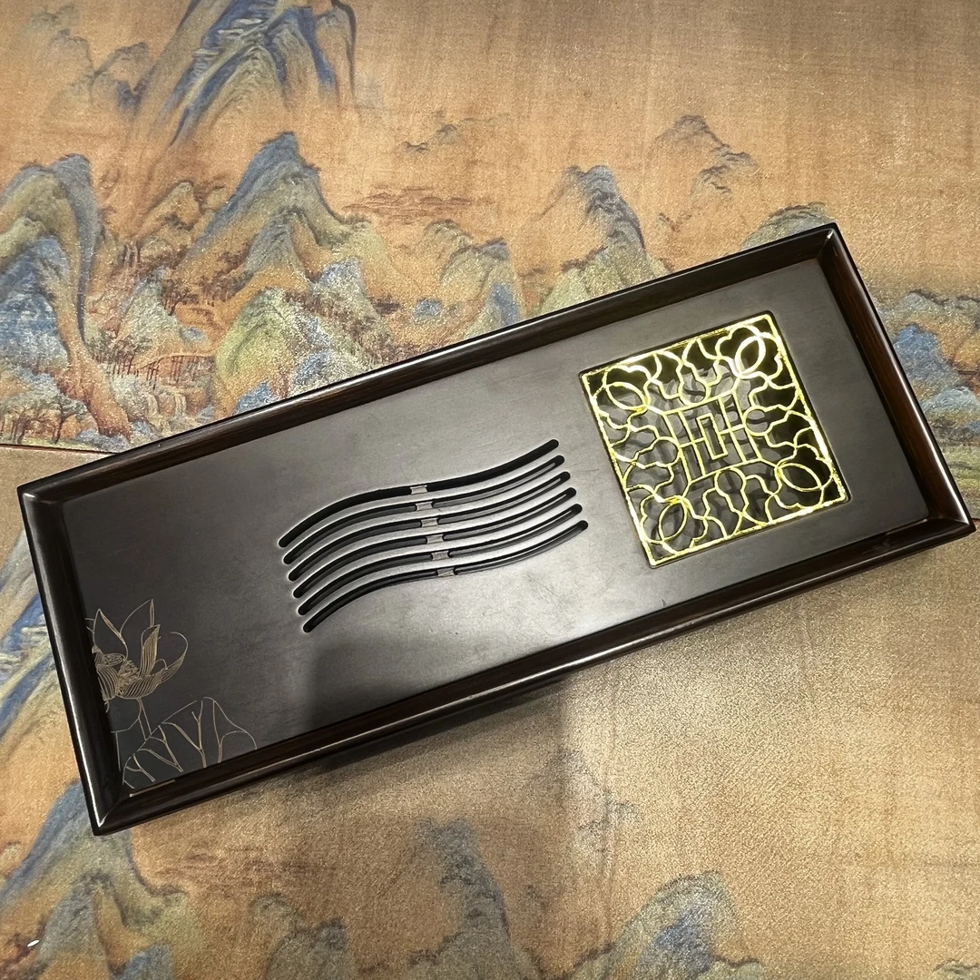 茗香瓷器 荷花木茶盘家用轻奢现代小储水式茶台功夫茶具简约-4812