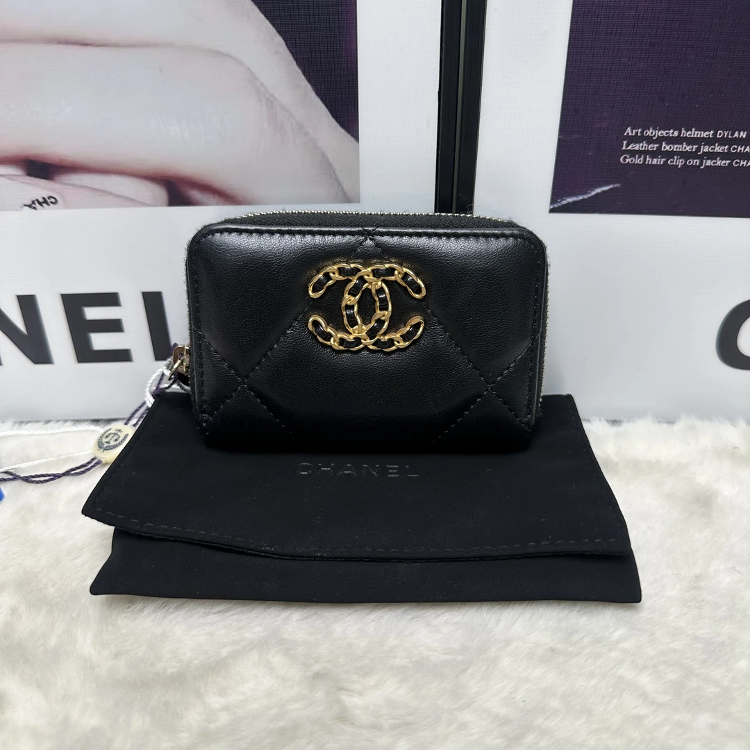 99新 Chanel/香奈儿 黑金19bag卡包钱包（芯片）
