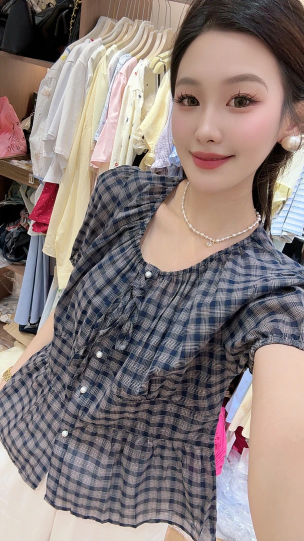 杨茹家新款99650韩系格子小衫