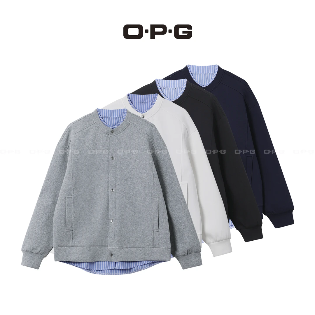 O.P.G【假两件美式条纹拼接开衫夹克】秋季潮流百搭外套2002