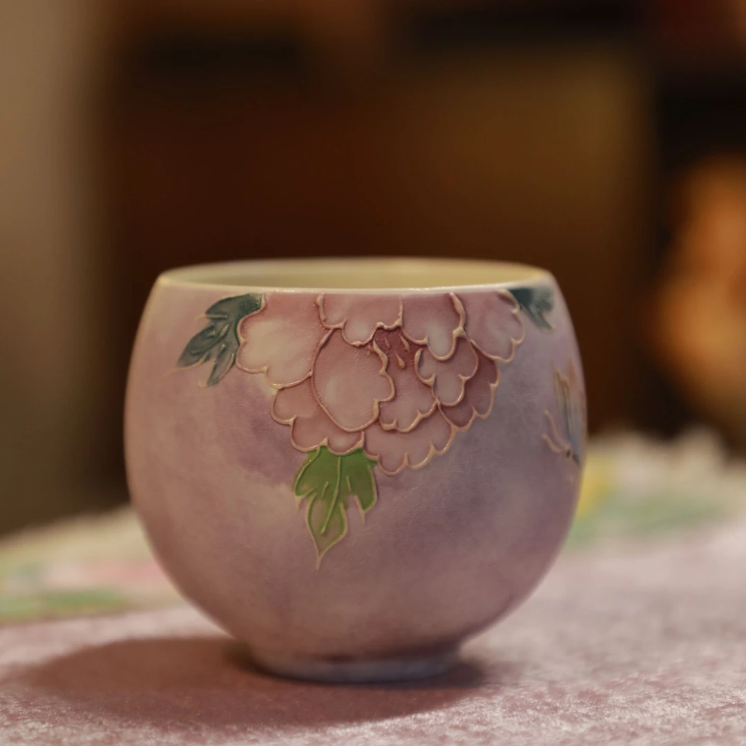 紫烟牡丹-新中式手绘牡丹龙蛋杯（120ml）