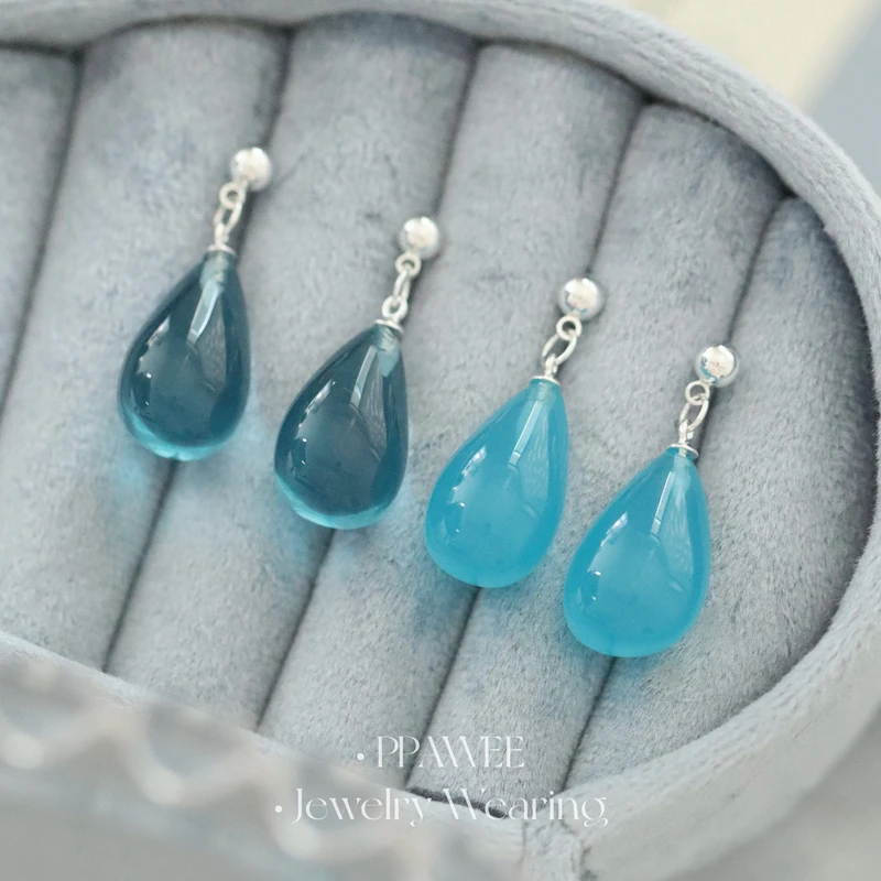 铜合金耳饰 梦湖之泪|度假风精致蓝色耳饰女高级感复古耳环夏天透