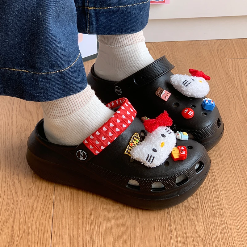 厚底可爱kt猫增高5cm泡芙EVA洞洞鞋女夏季外穿防滑包头凉拖鞋秋千