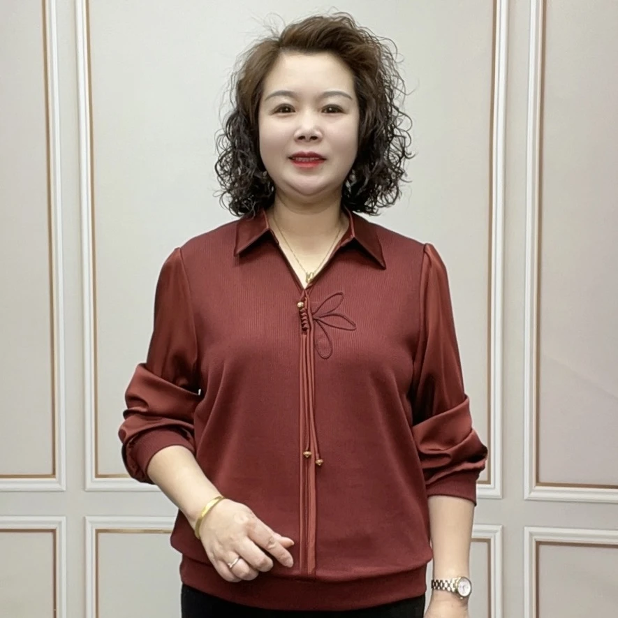 2025春季时尚妈妈装气质显瘦宽松洋气百搭中老年长袖打底衫