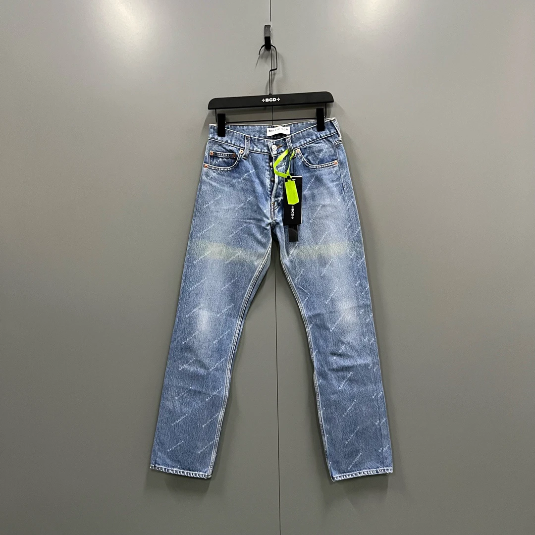 95新 Balenciaga/巴黎世家 q35巴黎世家蓝色弹幕牛仔裤26码603151