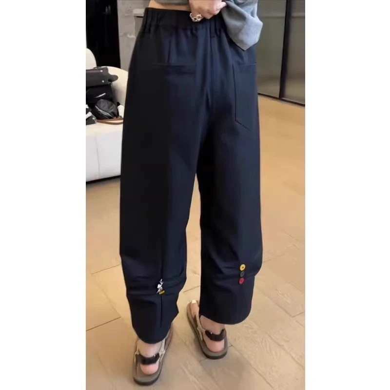 宽松慵懒风阔腿裤小个子休闲百搭九分裤大码夏季薄款设计感休闲裤