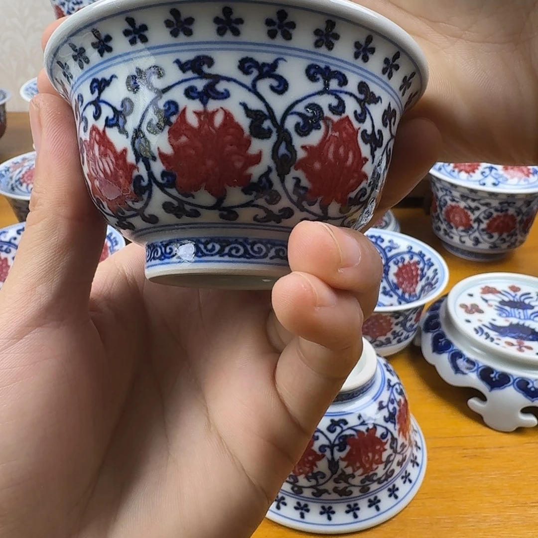 当代青花釉里红压手杯