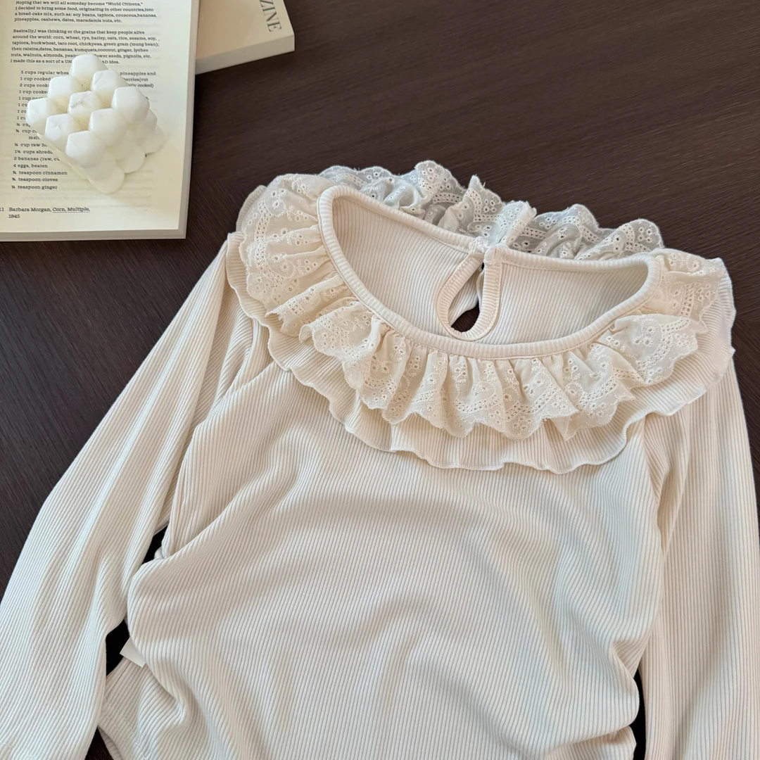 女童秋装韩版百搭圆领花边打底衫休闲上衣休闲女童卫衣潮外穿秋季