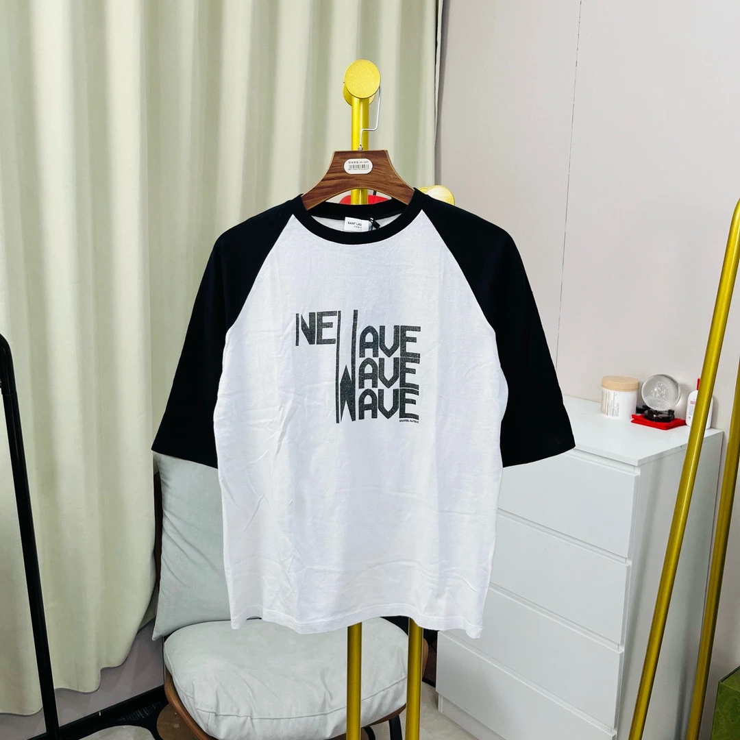 未使用 YSL/圣罗兰 /梅芙/白色胸前字母logo短袖 L码 全新带吊牌