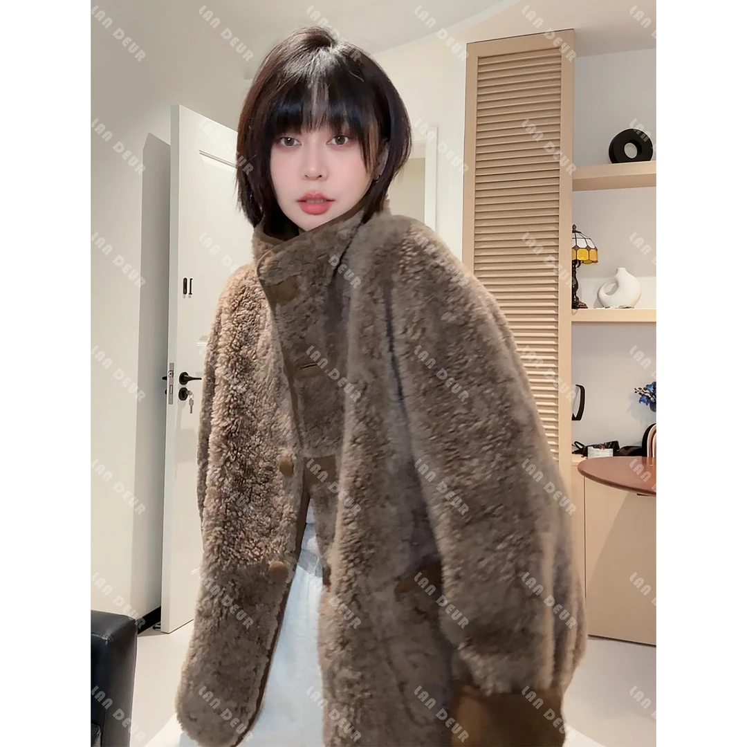 JIUJIU【暮暮入秋】100%绵羊毛厚款立领设计感小众洋气双面穿外套