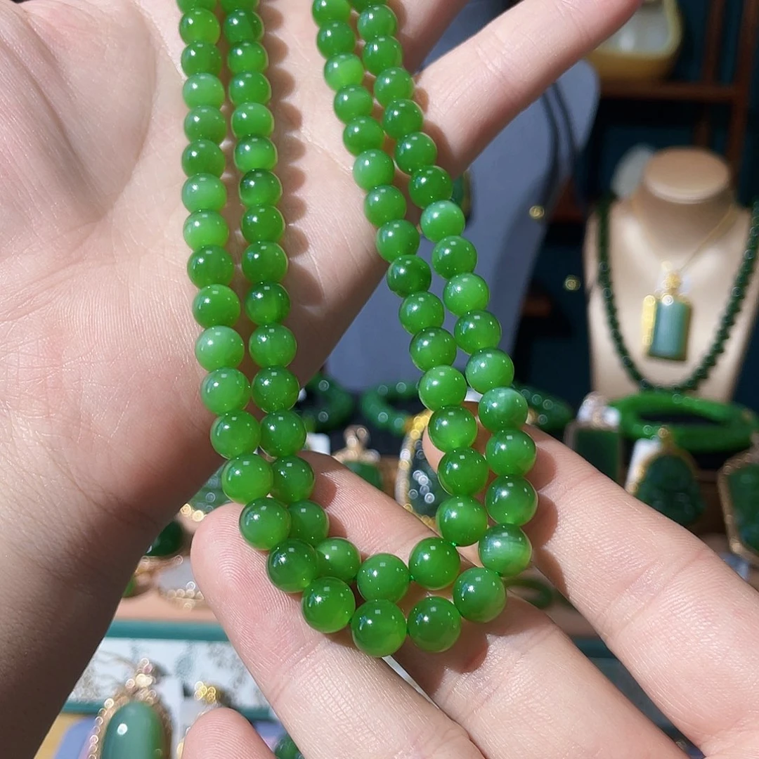 和田玉（碧玉）项链18K金镶嵌进**调