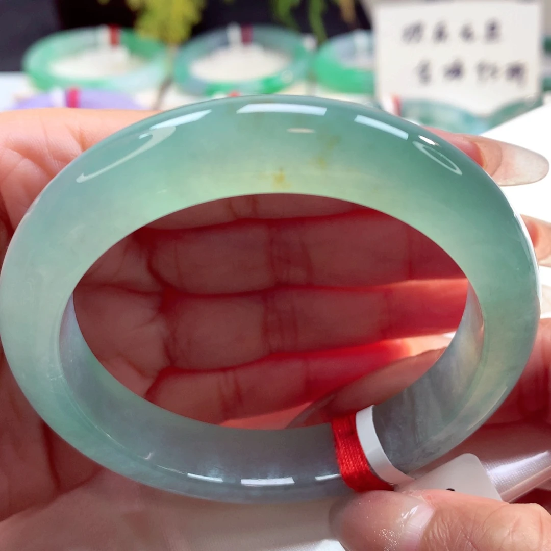 未镶嵌手镯翡翠晴绿洒金57正圈（13号）