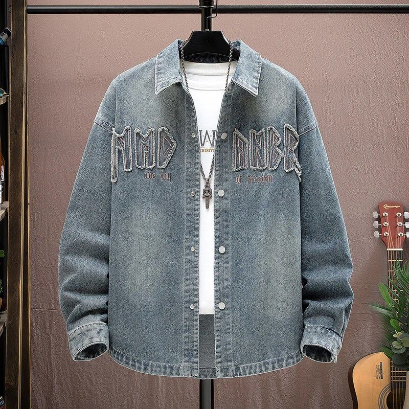 2025春季新款贴布绣牛仔外套翻领欧洲站修身经典百搭工装口袋8828