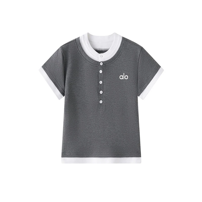 吸湿排汗短袖半开领POLO领T恤针织运动撞色不规则短款T恤夏季0017