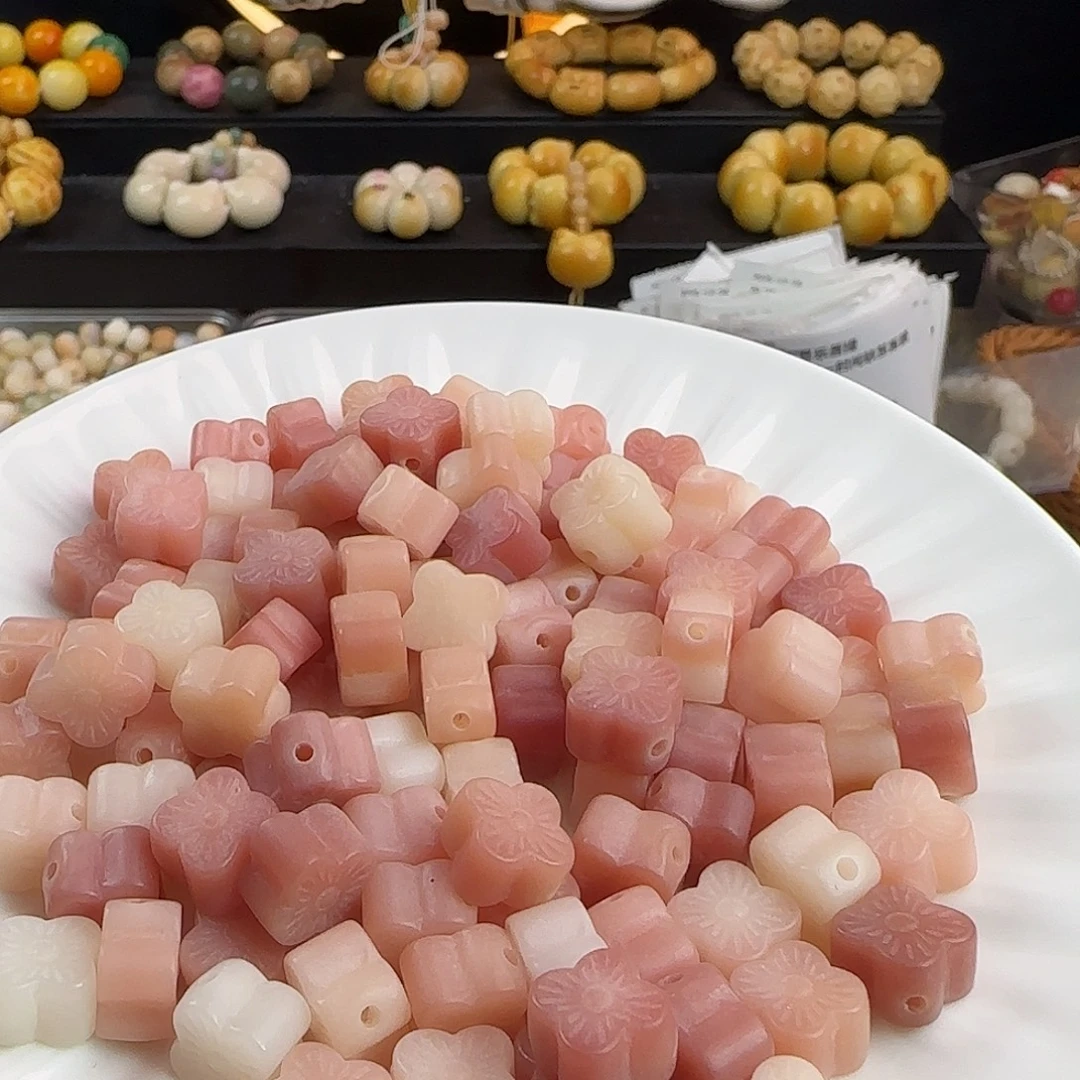 手串菩提根/象牙果卡12粉色四叶草花花20颗➕5颗