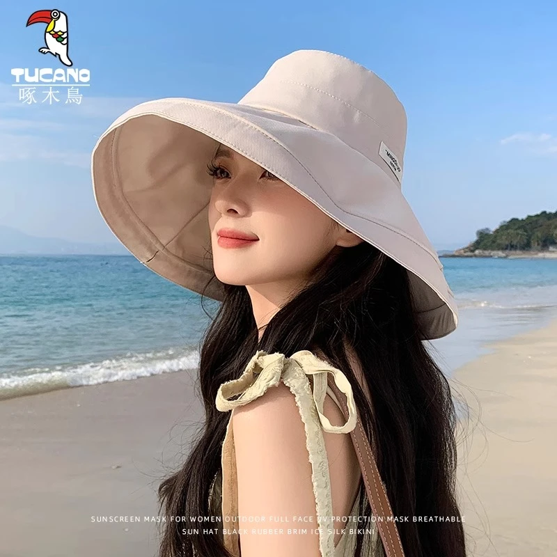 啄木鸟渔夫帽女款夏季大帽檐防紫外线遮阳帽出游遮阳防晒太阳帽子