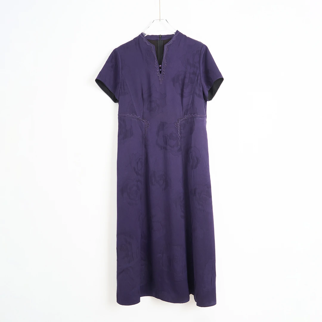 真帛 100桑蚕丝 新中式国风 气质 香云纱短袖连衣裙 8639