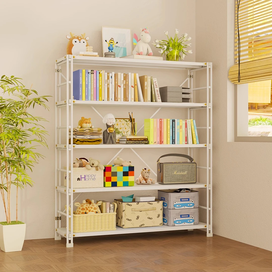 钢制日式书架一体靠墙可移动储物架落地架子置物架阳台多层收纳架