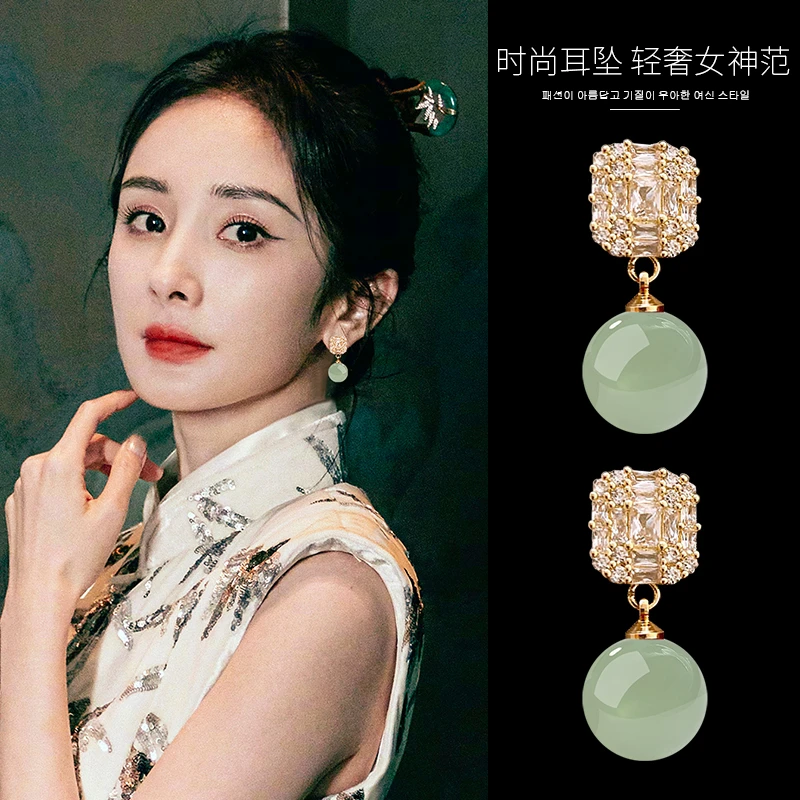 铜合金莫桑石耳饰 新中式国潮耳环2025新爆款高级感耳坠冰种耳坠
