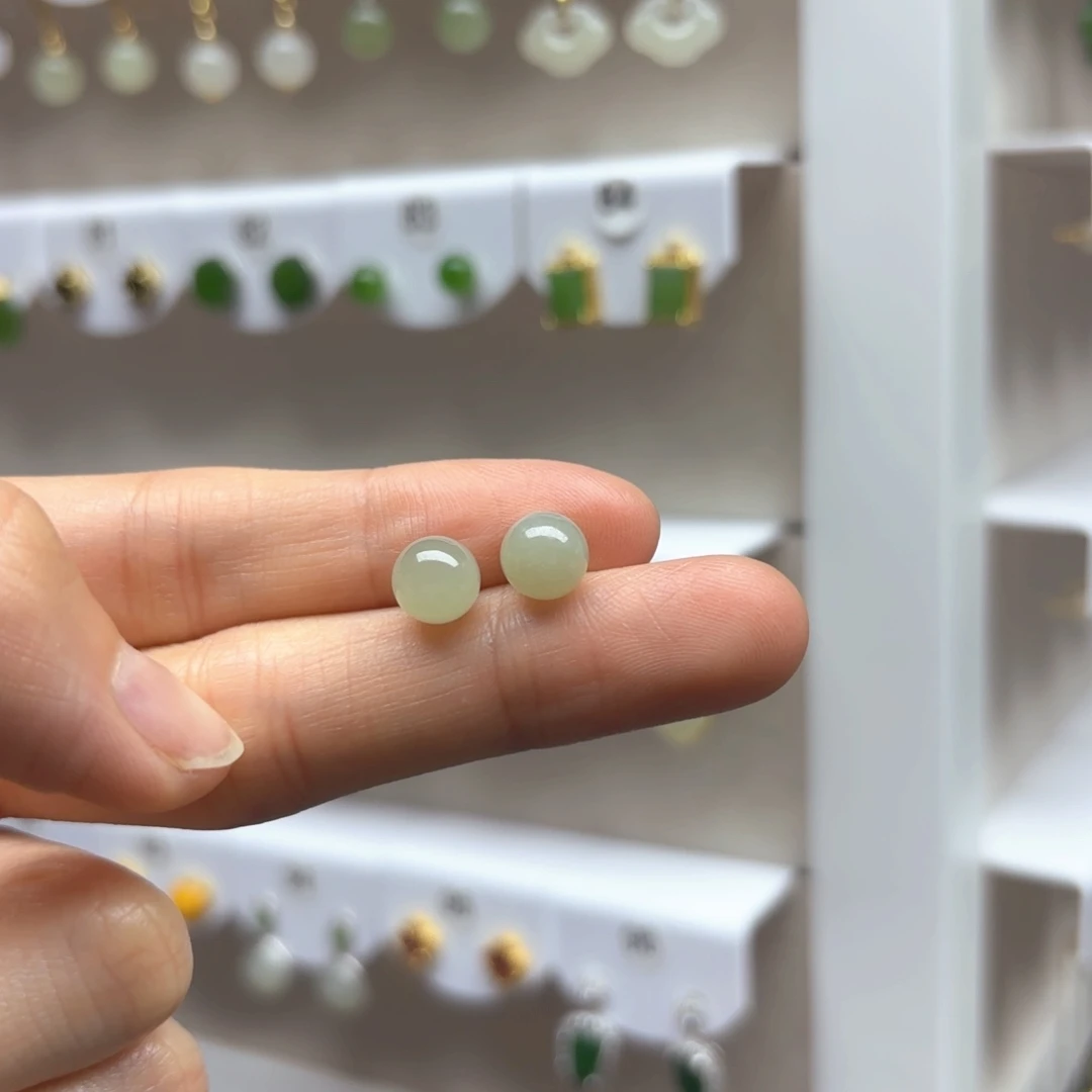 和田玉银S925镶嵌耳饰