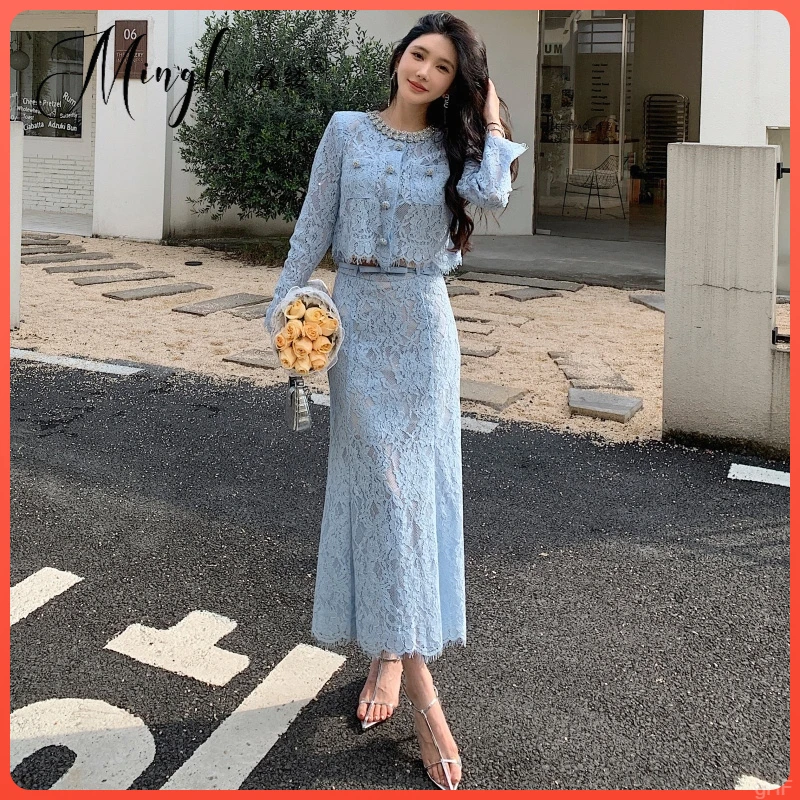 开衫上衣仙气小香风高级感套装蕾丝透视时尚性感法式鱼尾半身长裙