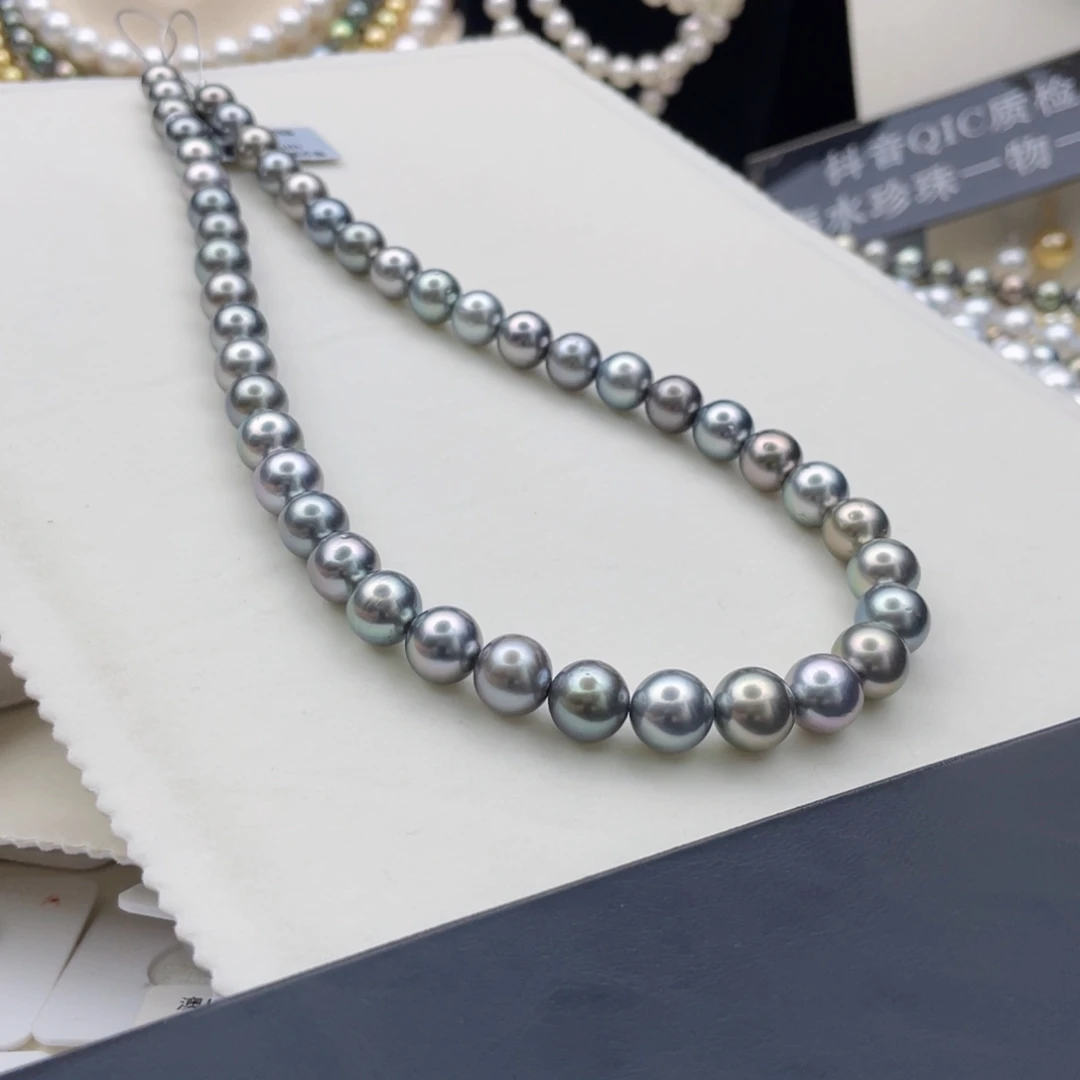 海水珍珠耳饰未镶嵌极光镜面铂金灰项链