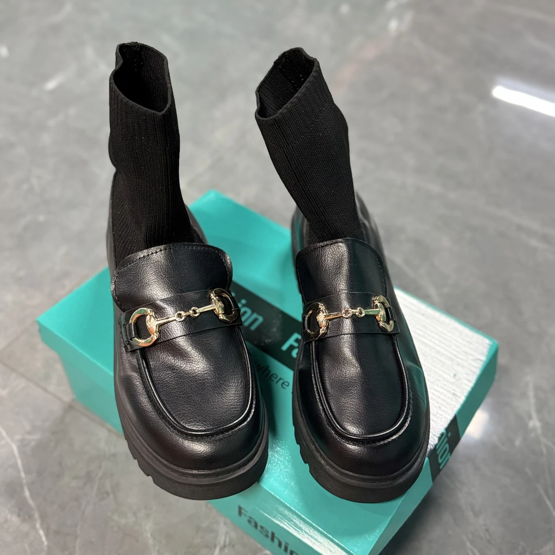 断码清仓W-10微瑕介意勿拍加绒弹力袜靴冬季新款乐福短靴