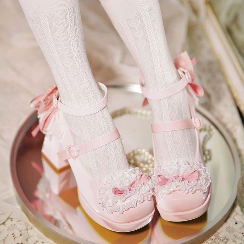 少女Lolita鞋子玛丽可爱甜美防水洛丽塔高跟鞋日系蕾丝优雅小皮鞋