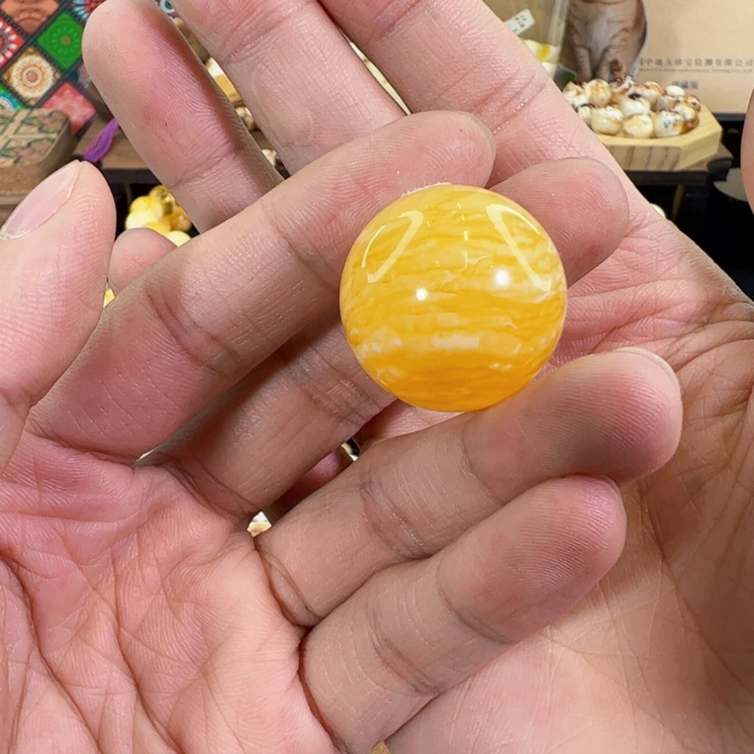 琥珀未镶嵌裸石橘白花千层雪圆珠