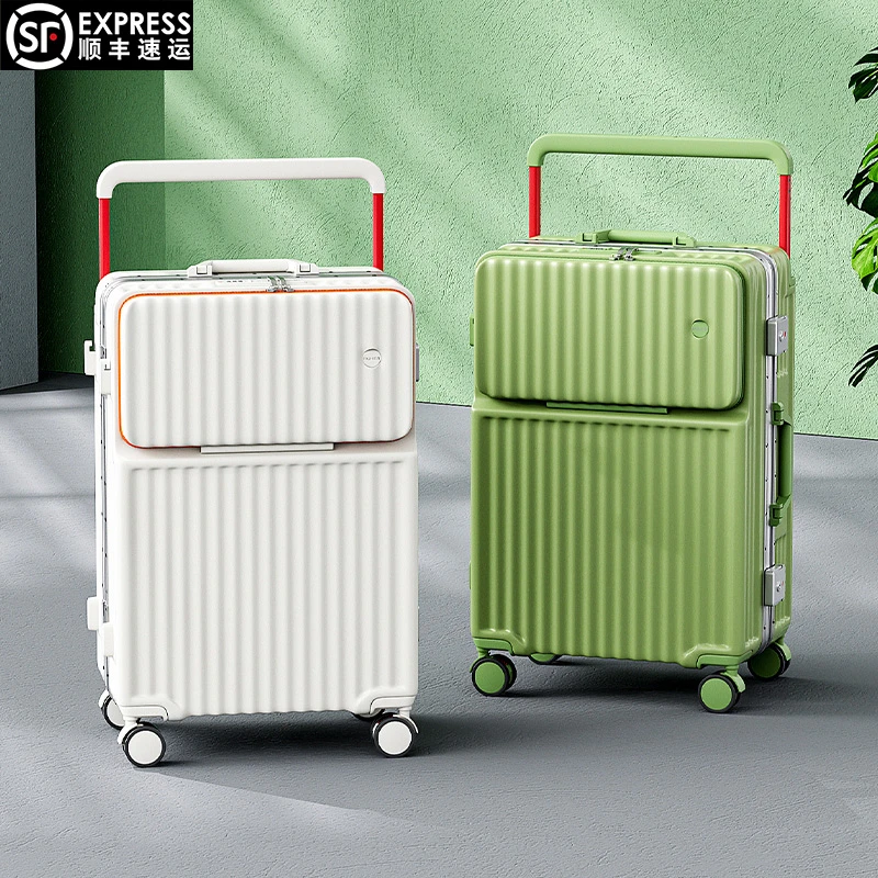 新款前开口宽拉杆行李箱铝框男女拉杆箱静音密码箱大容量旅行箱26
