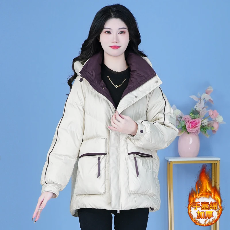 洋气时尚宽松保暖连帽棉服潮2024年冬季新款韩系加厚休闲显瘦外套