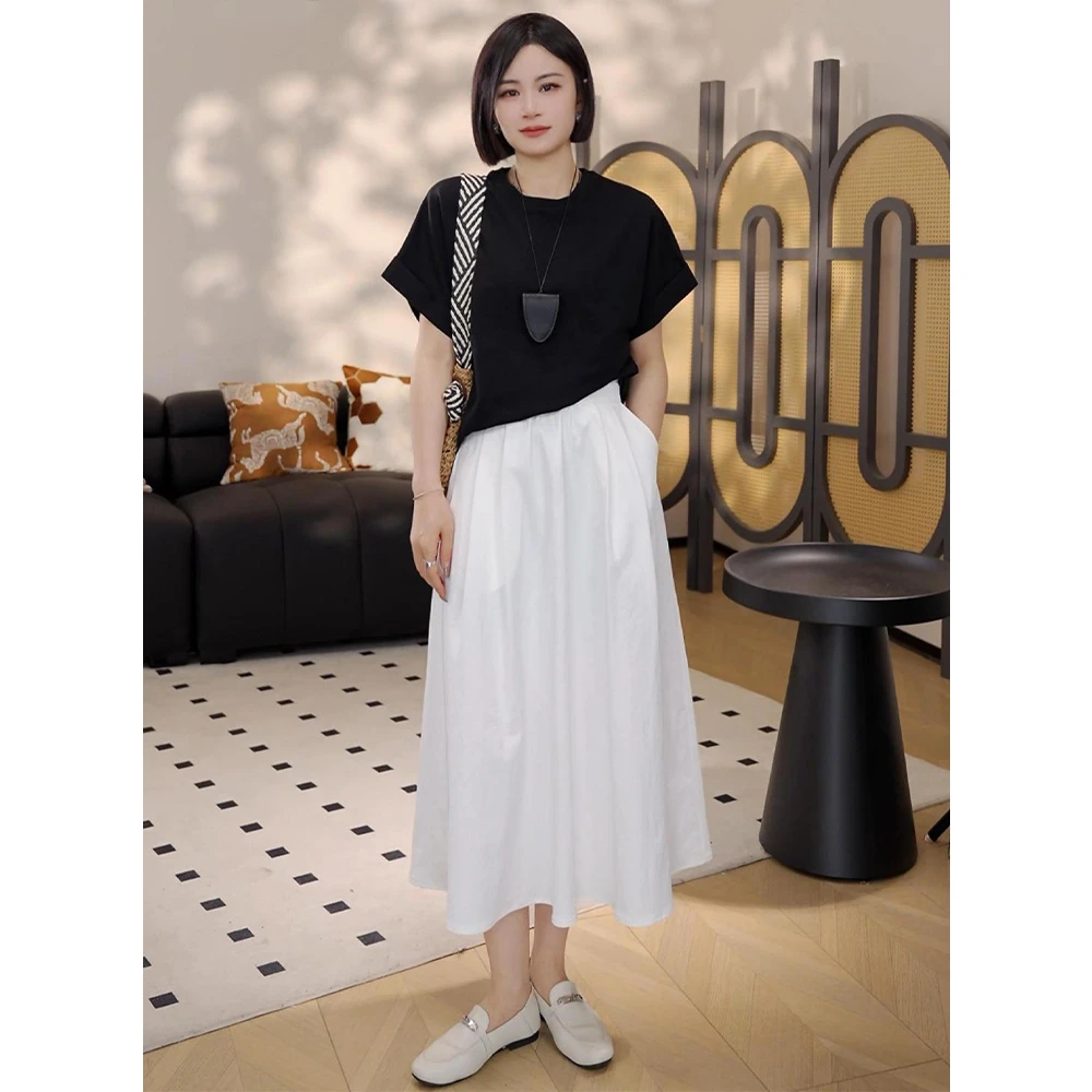 新款法式休闲风简约A字口袋伞裙通勤高腰韩版大摆显瘦裙子869